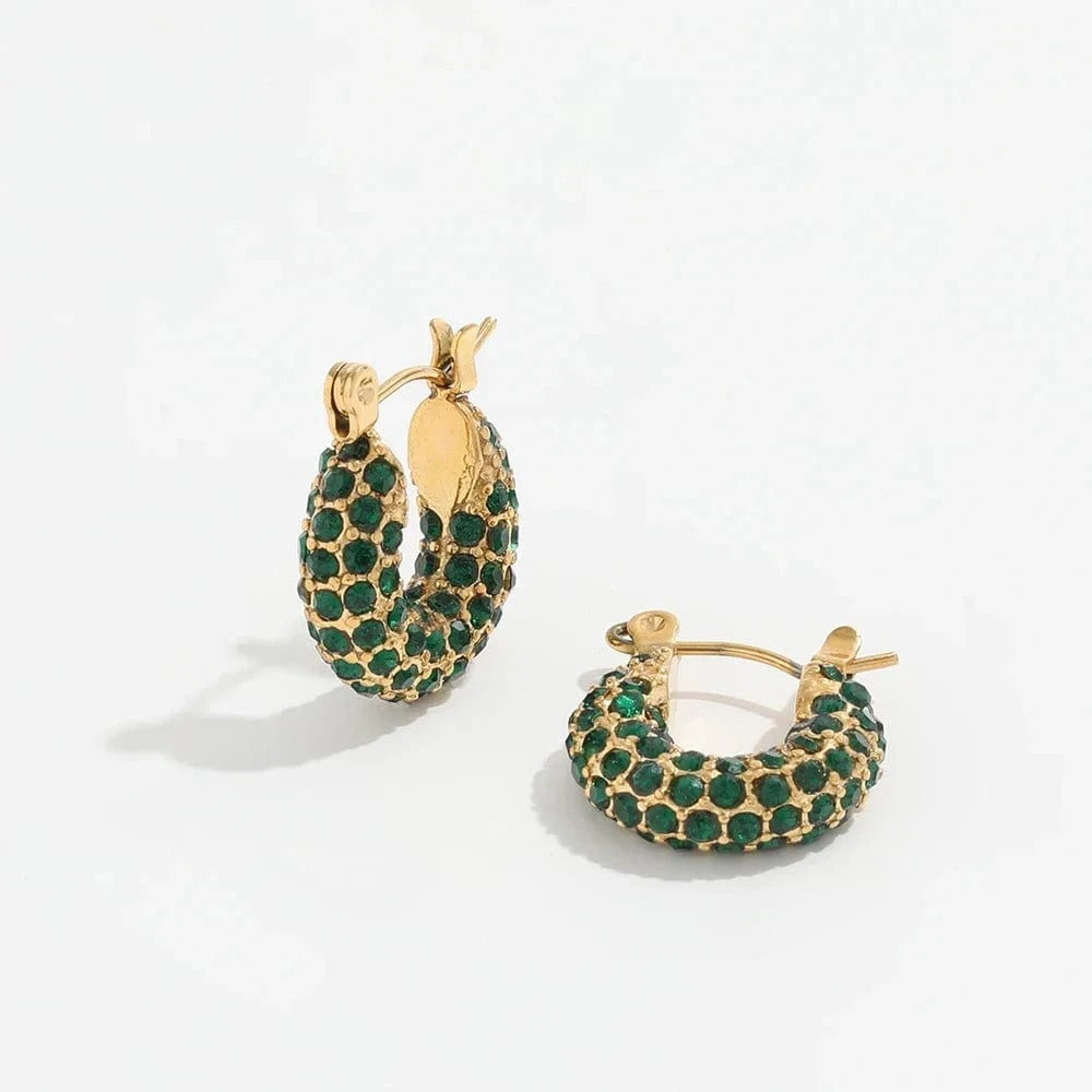 fashion / B*1 Luxury shiny 18K Gold PVD Plated Micro inlay rhinestone Stainless Steel Party Boutique Hoop Earrings Waterproof Jewelry Women