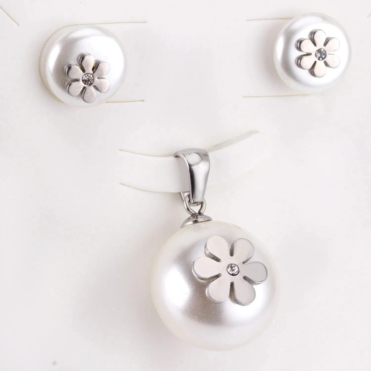 fashion / B 2 Good Price Fashion Stainless Steel Jewelry Set Fancy Heart Shape Stud Earrings Hypoallergenic Pearl Pendant Necklace For Women