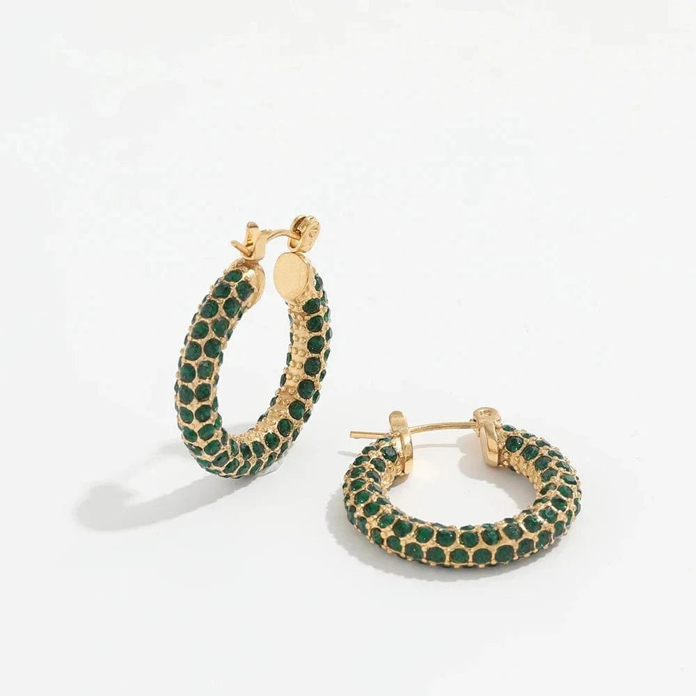 fashion / B*2 Luxury shiny 18K Gold PVD Plated Micro inlay rhinestone Stainless Steel Party Boutique Hoop Earrings Waterproof Jewelry Women