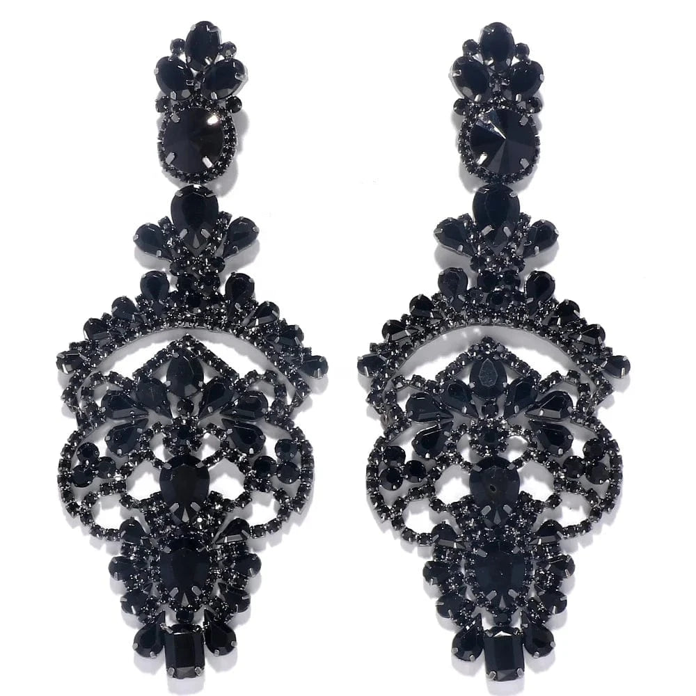 fashion / Black Black Crystal Exaggerated Earrings Accessories Rhinestone Big Earrings Women Luxury Elegant Jewelry