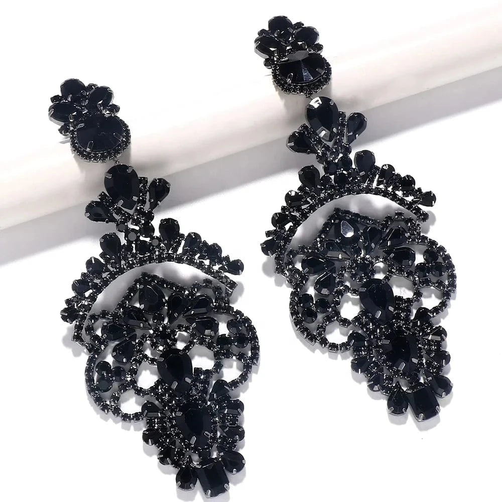 fashion / Black Black Crystal Exaggerated Earrings Accessories Rhinestone Big Earrings Women Luxury Elegant Jewelry