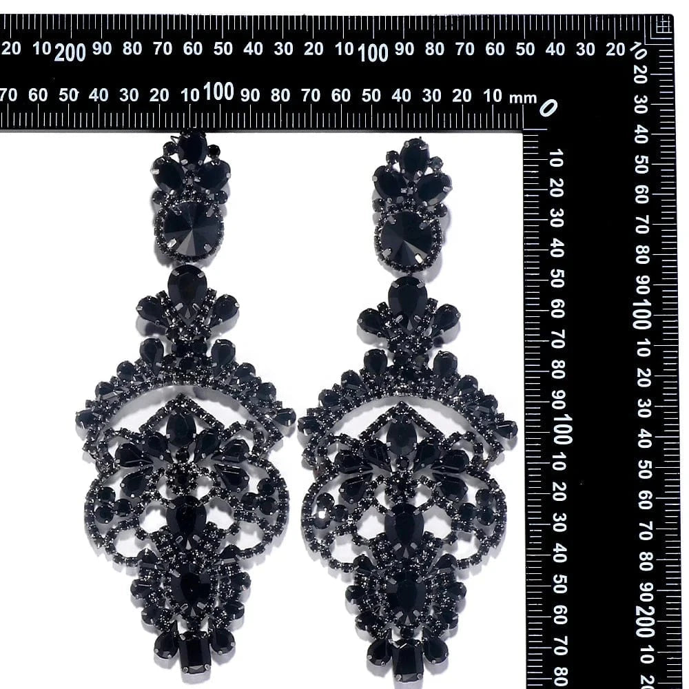 fashion / Black Black Crystal Exaggerated Earrings Accessories Rhinestone Big Earrings Women Luxury Elegant Jewelry