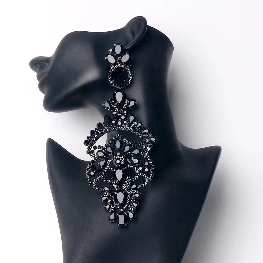 fashion / Black Black Crystal Exaggerated Earrings Accessories Rhinestone Big Earrings Women Luxury Elegant Jewelry