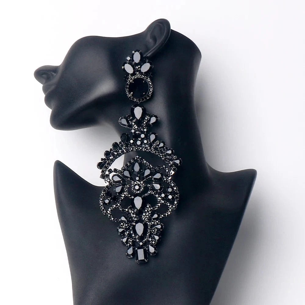 fashion / Black Black Crystal Exaggerated Earrings Accessories Rhinestone Big Earrings Women Luxury Elegant Jewelry