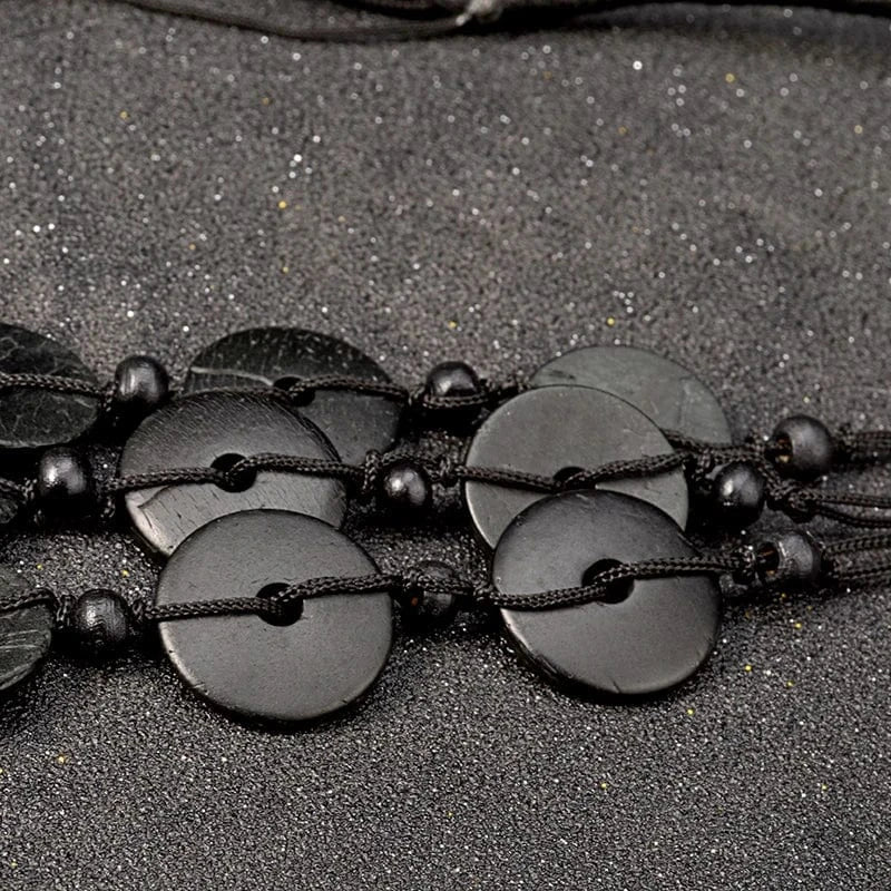 Fashion / Black Bohemian Coconut shell Wood Beads Necklaces for Women Ethnic Jewelry Handmade  Long Statement Necklace