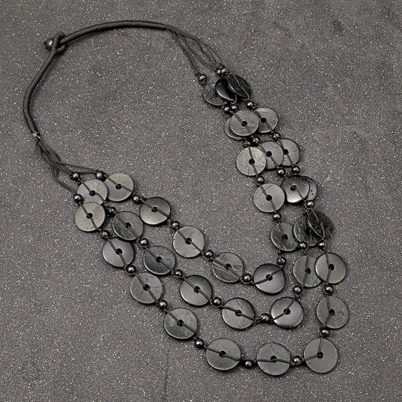 Fashion / Black Bohemian Coconut shell Wood Beads Necklaces for Women Ethnic Jewelry Handmade  Long Statement Necklace