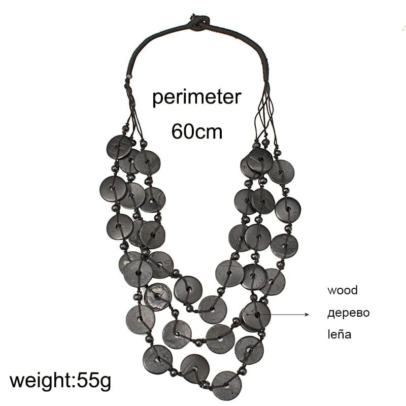 Fashion / Black Bohemian Coconut shell Wood Beads Necklaces for Women Ethnic Jewelry Handmade  Long Statement Necklace