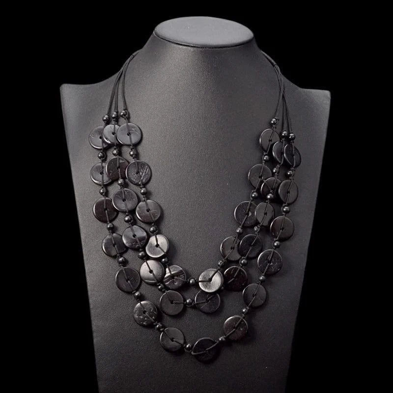 Fashion / Black Bohemian Coconut shell Wood Beads Necklaces for Women Ethnic Jewelry Handmade  Long Statement Necklace