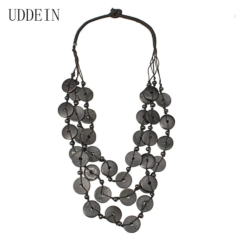 Fashion / Black Bohemian Coconut shell Wood Beads Necklaces for Women Ethnic Jewelry Handmade  Long Statement Necklace