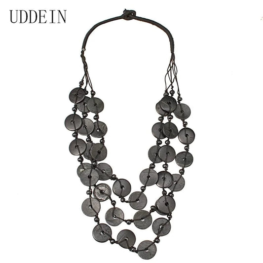 Fashion / Black Bohemian Coconut shell Wood Beads Necklaces for Women Ethnic Jewelry Handmade  Long Statement Necklace