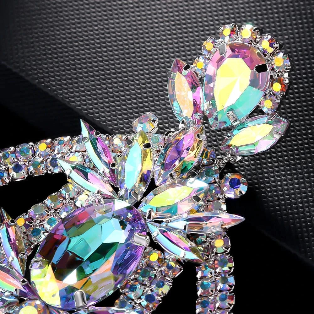 Fashion Bling AB Color Geometric Hollow Rhinestone Earrings Jewelry For Women Anniversary Pendant Crystal Earring Accessories