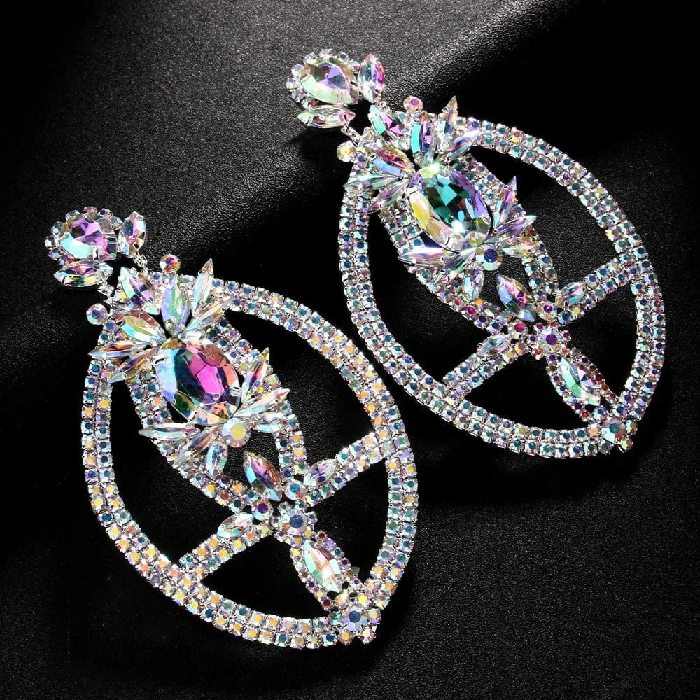 Fashion Bling AB Color Geometric Hollow Rhinestone Earrings Jewelry For Women Anniversary Pendant Crystal Earring Accessories