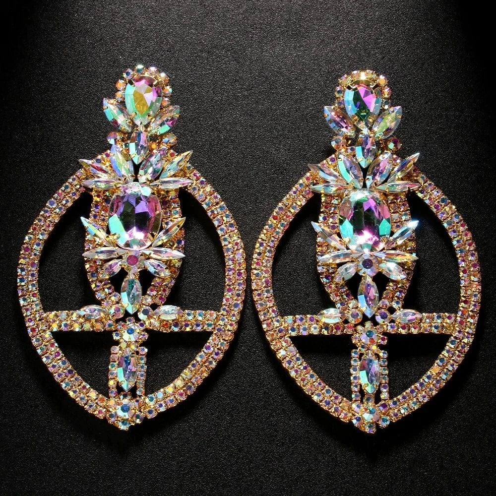 Fashion Bling AB Color Geometric Hollow Rhinestone Earrings Jewelry For Women Anniversary Pendant Crystal Earring Accessories