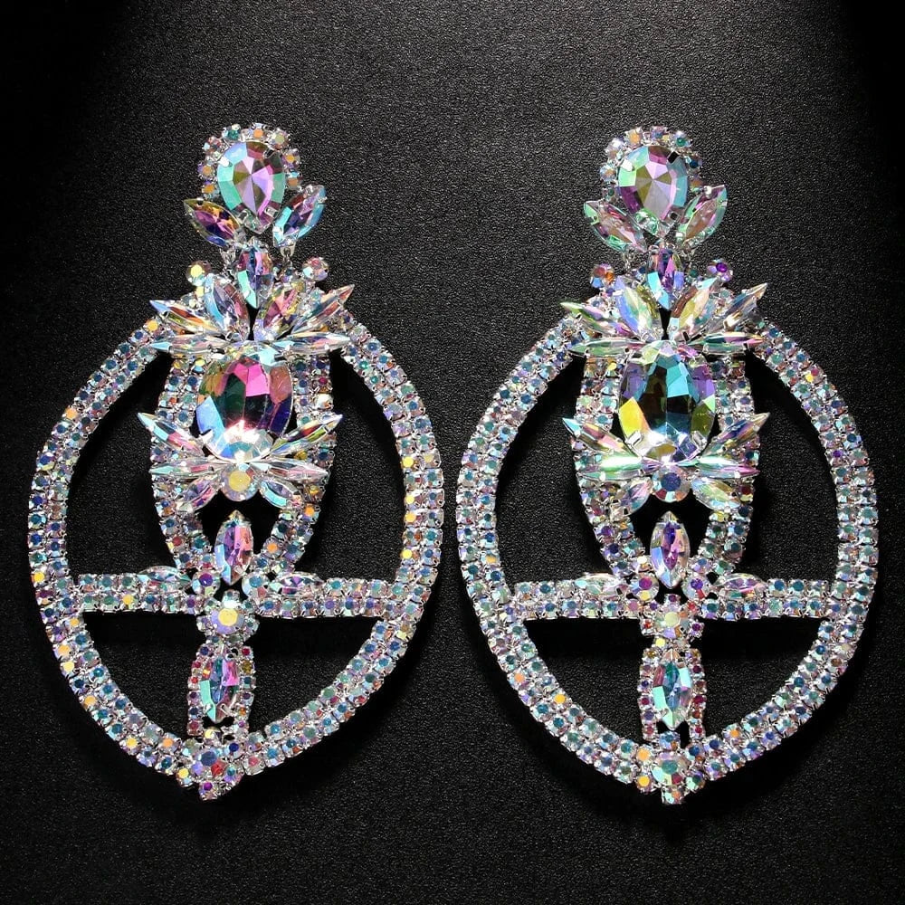 Fashion Bling AB Color Geometric Hollow Rhinestone Earrings Jewelry For Women Anniversary Pendant Crystal Earring Accessories