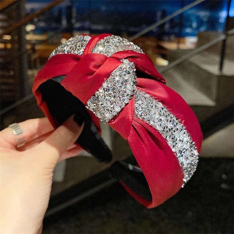 Fashion bling headband solid color satin crystal rhinestone headband rhinestone glitter headband for women