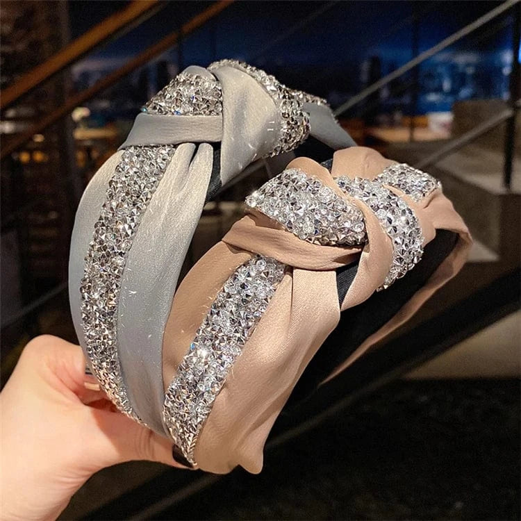 Fashion bling headband solid color satin crystal rhinestone headband rhinestone glitter headband for women