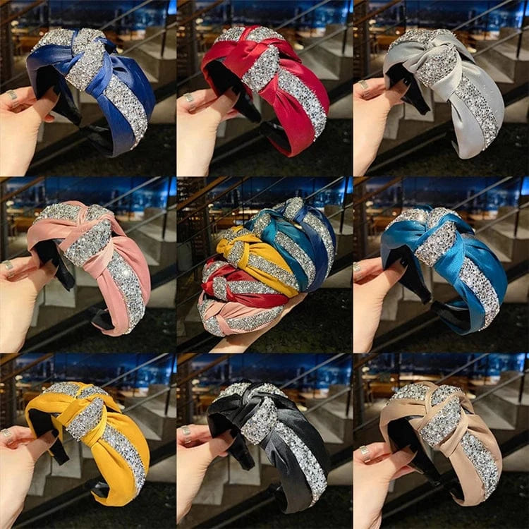 Fashion bling headband solid color satin crystal rhinestone headband rhinestone glitter headband for women