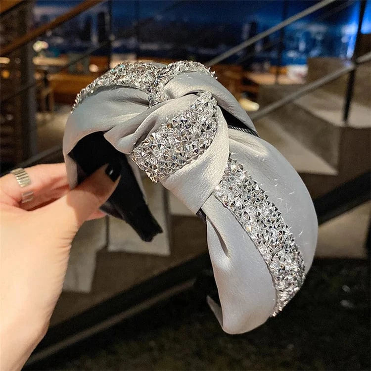 Fashion bling headband solid color satin crystal rhinestone headband rhinestone glitter headband for women