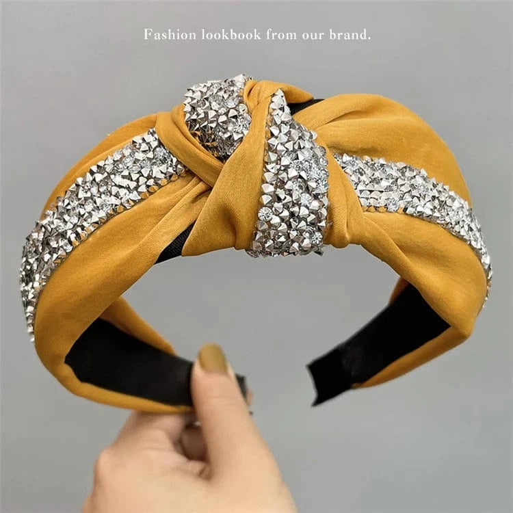 Fashion bling headband solid color satin crystal rhinestone headband rhinestone glitter headband for women