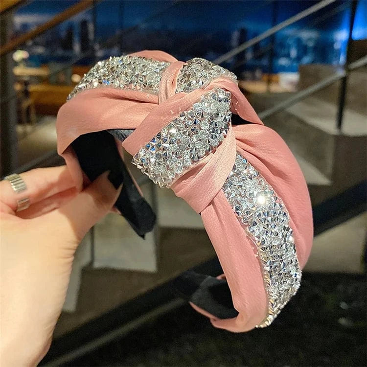 Fashion bling headband solid color satin crystal rhinestone headband rhinestone glitter headband for women
