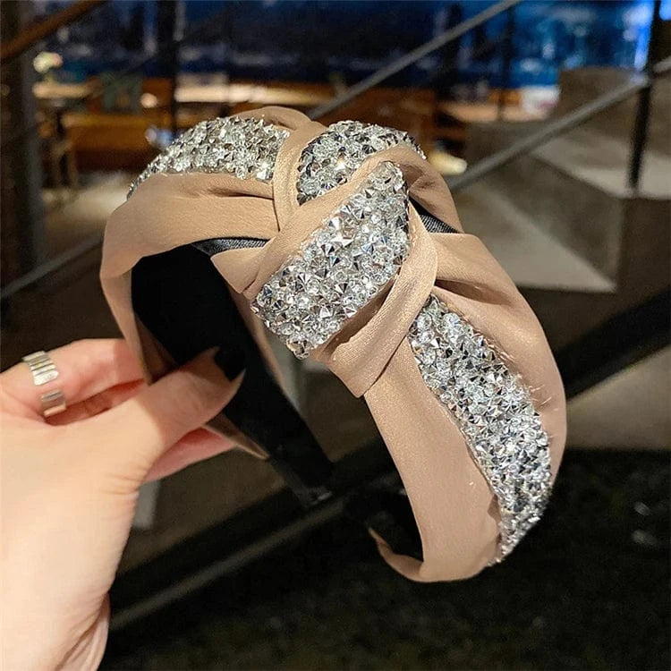 Fashion bling headband solid color satin crystal rhinestone headband rhinestone glitter headband for women