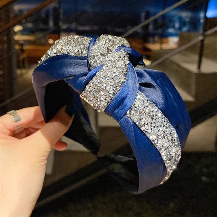 Fashion bling headband solid color satin crystal rhinestone headband rhinestone glitter headband for women