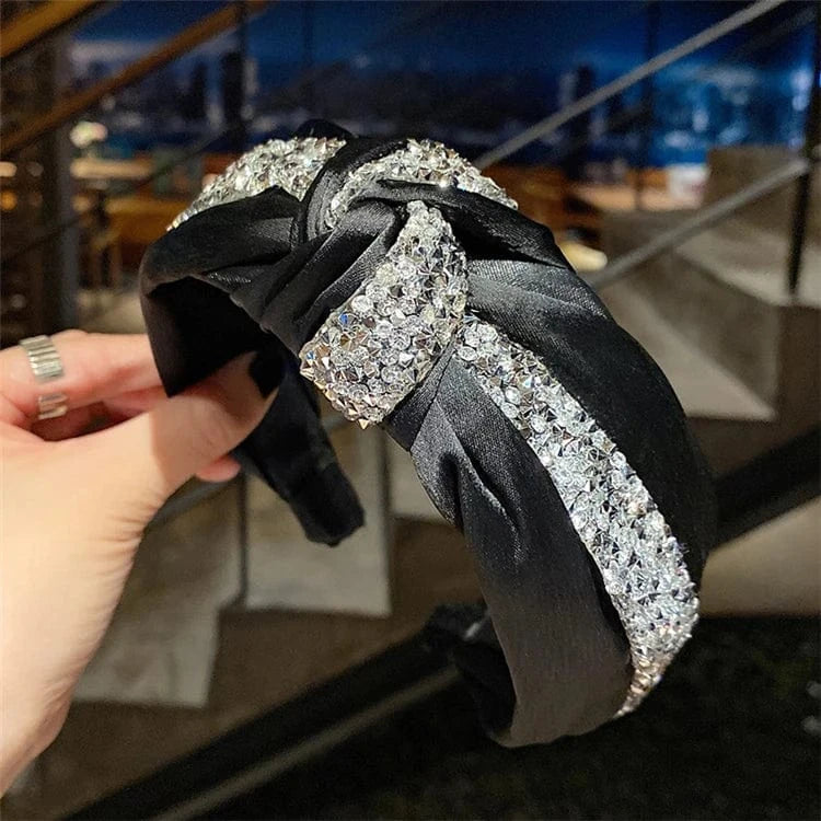 Fashion bling headband solid color satin crystal rhinestone headband rhinestone glitter headband for women