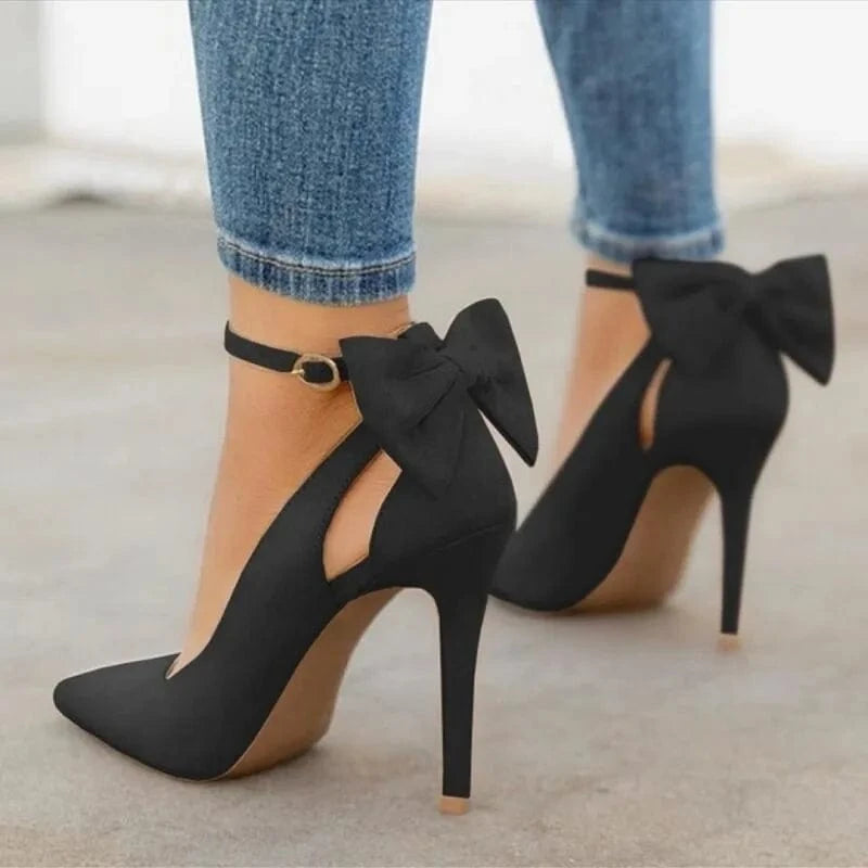 Fashion Bowknot Shoes Women Pointed Toe High Heels Woman Thin Heels Ladies Sexy Pumps Ladies Buckle Strap Shoes