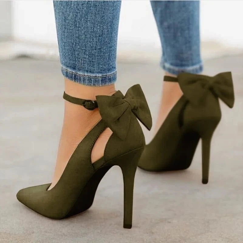 Fashion Bowknot Shoes Women Pointed Toe High Heels Woman Thin Heels Ladies Sexy Pumps Ladies Buckle Strap Shoes