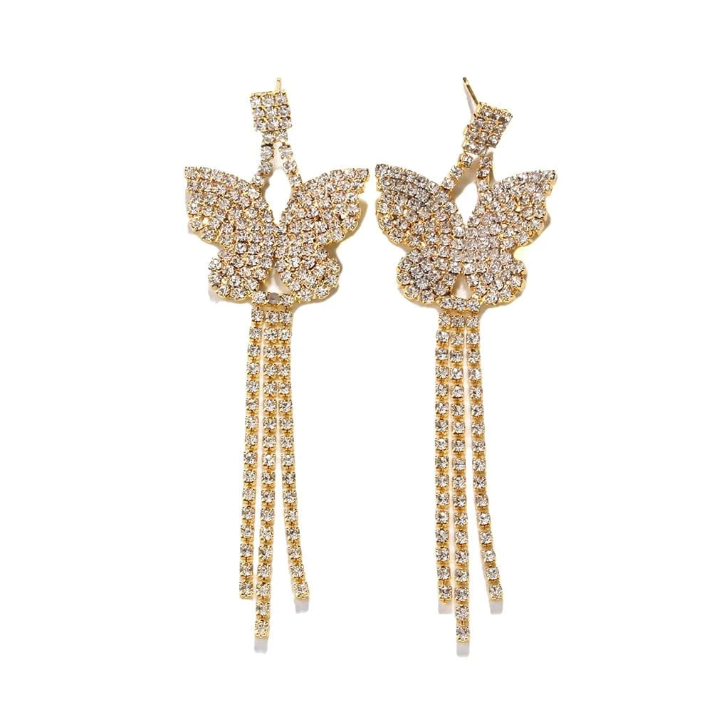 Fashion Butterfly Tassel Stud Rhinestone Earrings Earrings Jewelry For Women Wedding Bridal Bling Crystal Earrings Wholesale