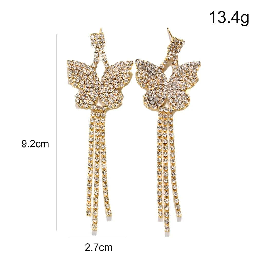 Fashion Butterfly Tassel Stud Rhinestone Earrings Earrings Jewelry For Women Wedding Bridal Bling Crystal Earrings Wholesale