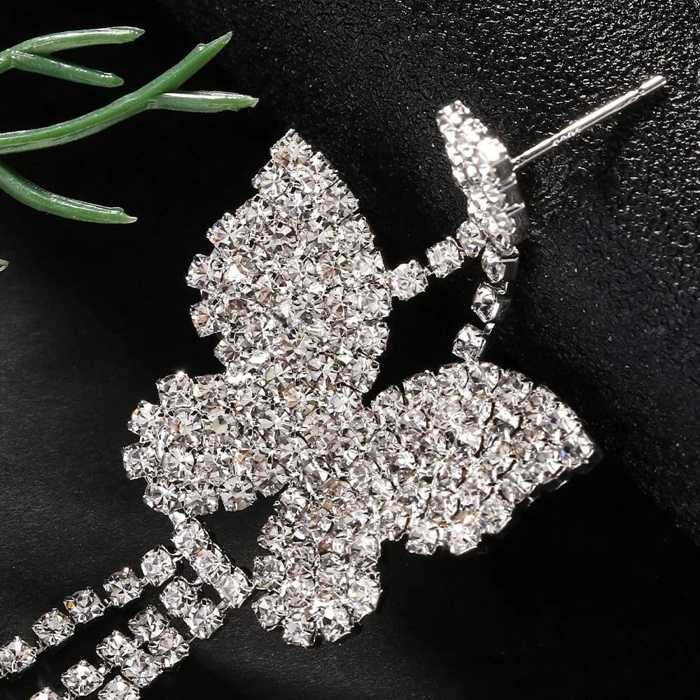 Fashion Butterfly Tassel Stud Rhinestone Earrings Earrings Jewelry For Women Wedding Bridal Bling Crystal Earrings Wholesale