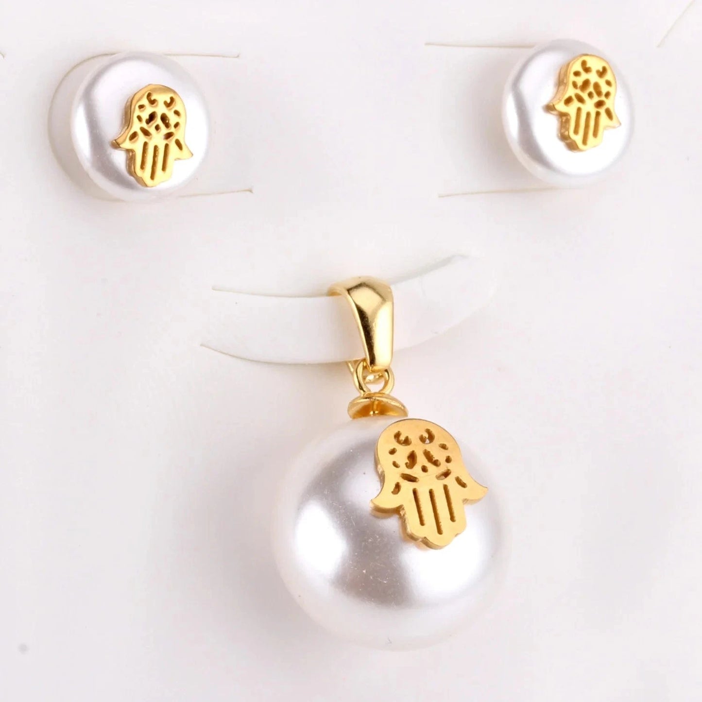 fashion / C 1 Good Price Fashion Stainless Steel Jewelry Set Fancy Heart Shape Stud Earrings Hypoallergenic Pearl Pendant Necklace For Women