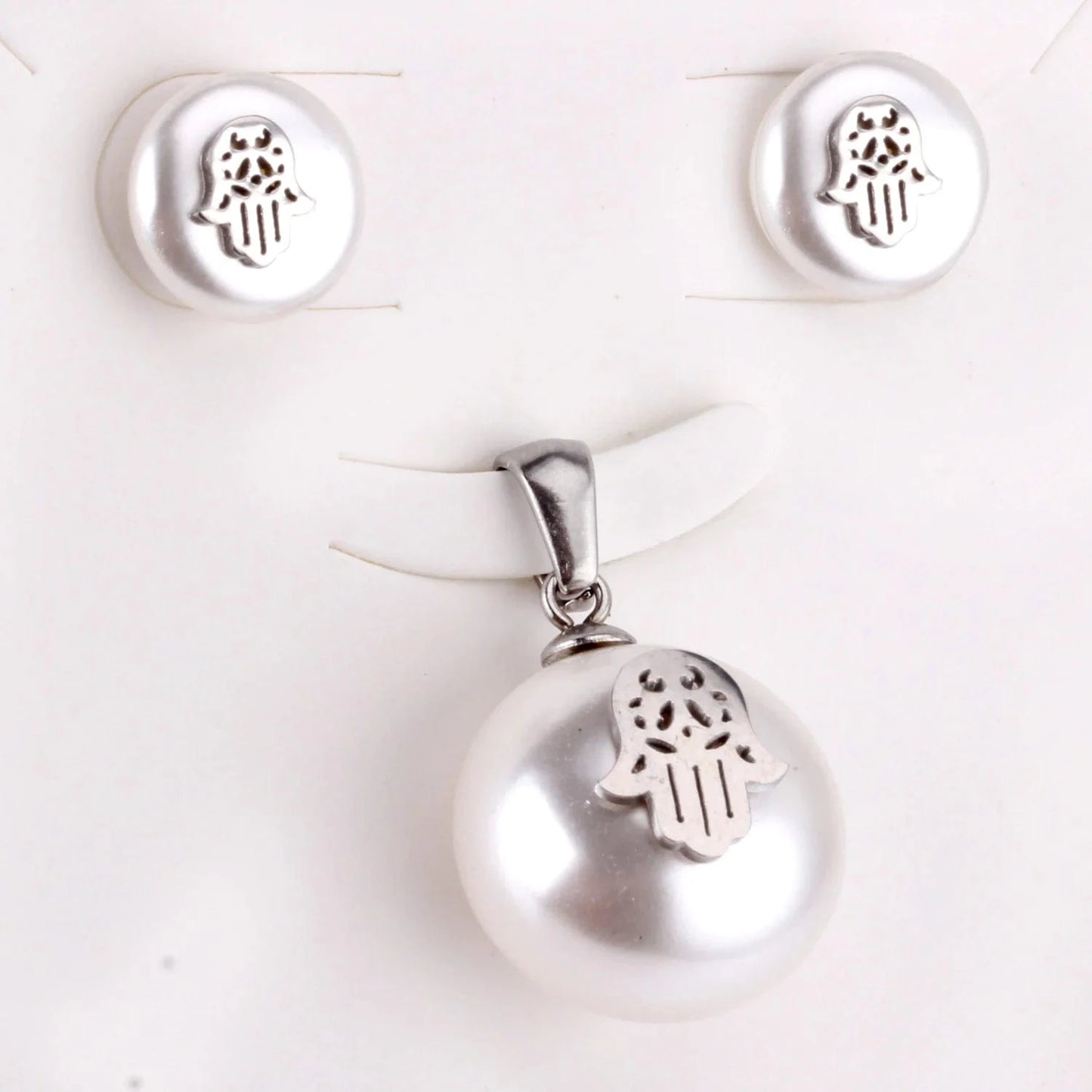 fashion / C 2 Good Price Fashion Stainless Steel Jewelry Set Fancy Heart Shape Stud Earrings Hypoallergenic Pearl Pendant Necklace For Women