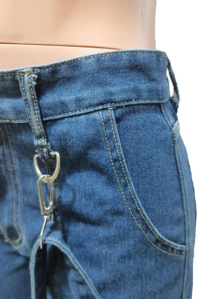 Fashion Cargo Women's Pants Loose Jeans Denim Pants Ladies Jeans Hollow out  Casual  Women Jeans Trousers