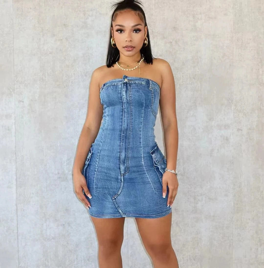 Fashion Casual Womens Denim Mini Dresses Logo Printed Sexy Sleeveless Jeans Short Dress 2024 Ladies Summer Clothes For Women
