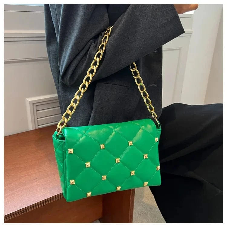 Fashion Chain Women Shoulder Messenger Bags Casual Ladies Quilted Crossbody Purse Handbags with Rivet