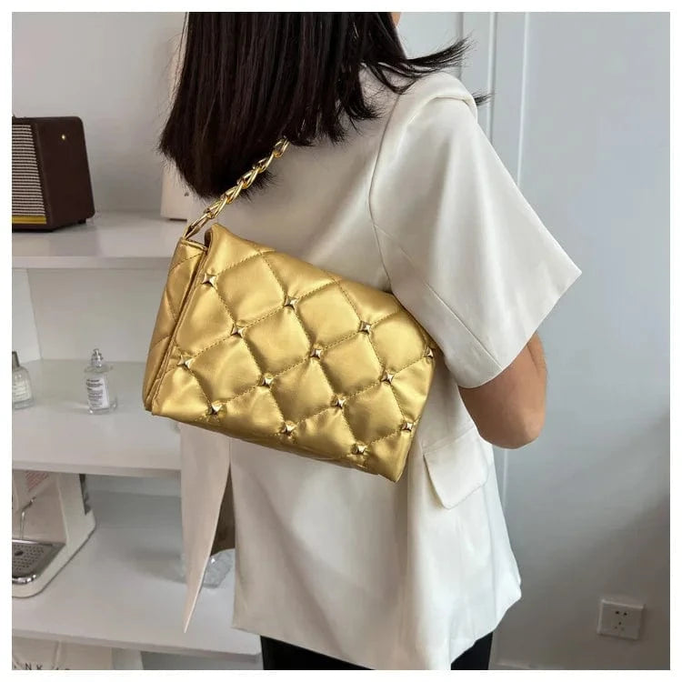Fashion Chain Women Shoulder Messenger Bags Casual Ladies Quilted Crossbody Purse Handbags with Rivet