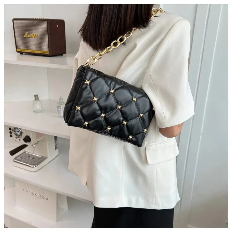 Fashion Chain Women Shoulder Messenger Bags Casual Ladies Quilted Crossbody Purse Handbags with Rivet