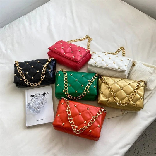 Fashion Chain Women Shoulder Messenger Bags Casual Ladies Quilted Crossbody Purse Handbags with Rivet