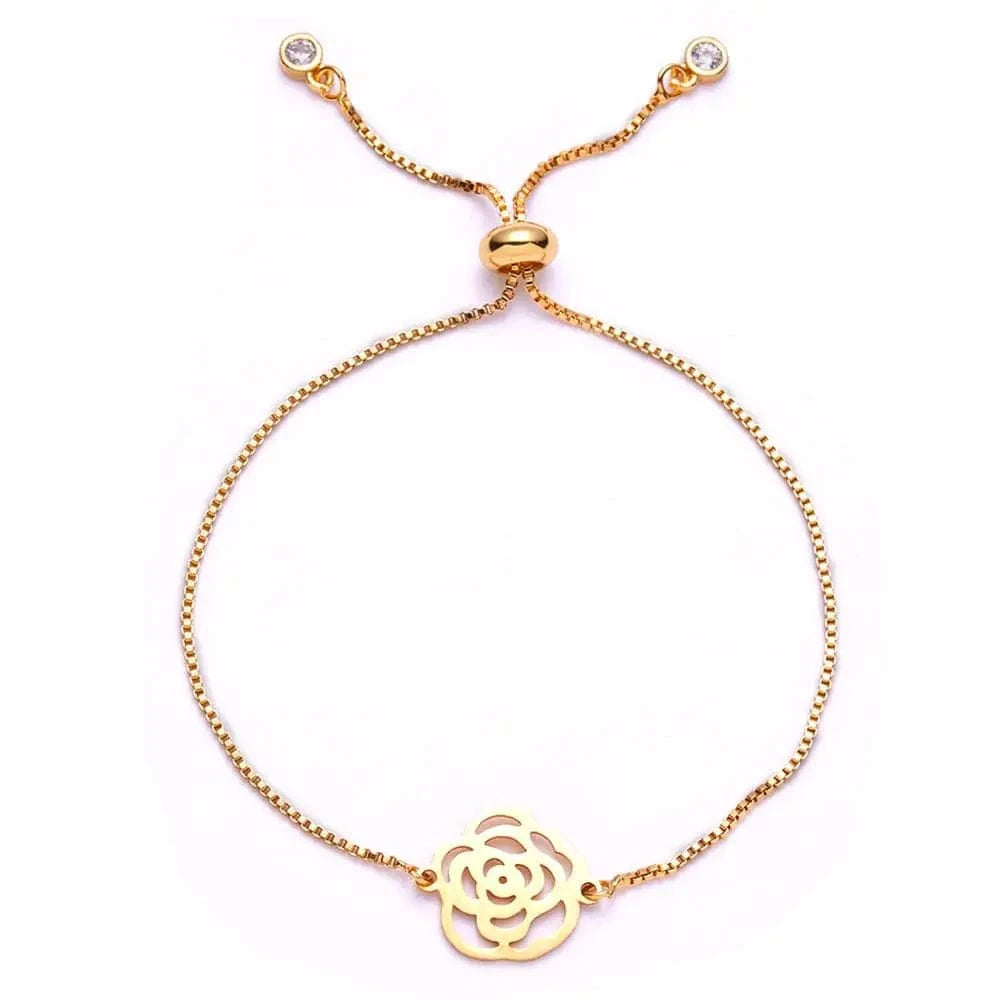 Fashion Charm Gold Stainless Steel Hollow Heart Butterfly Flower Music Note Women Bracelet