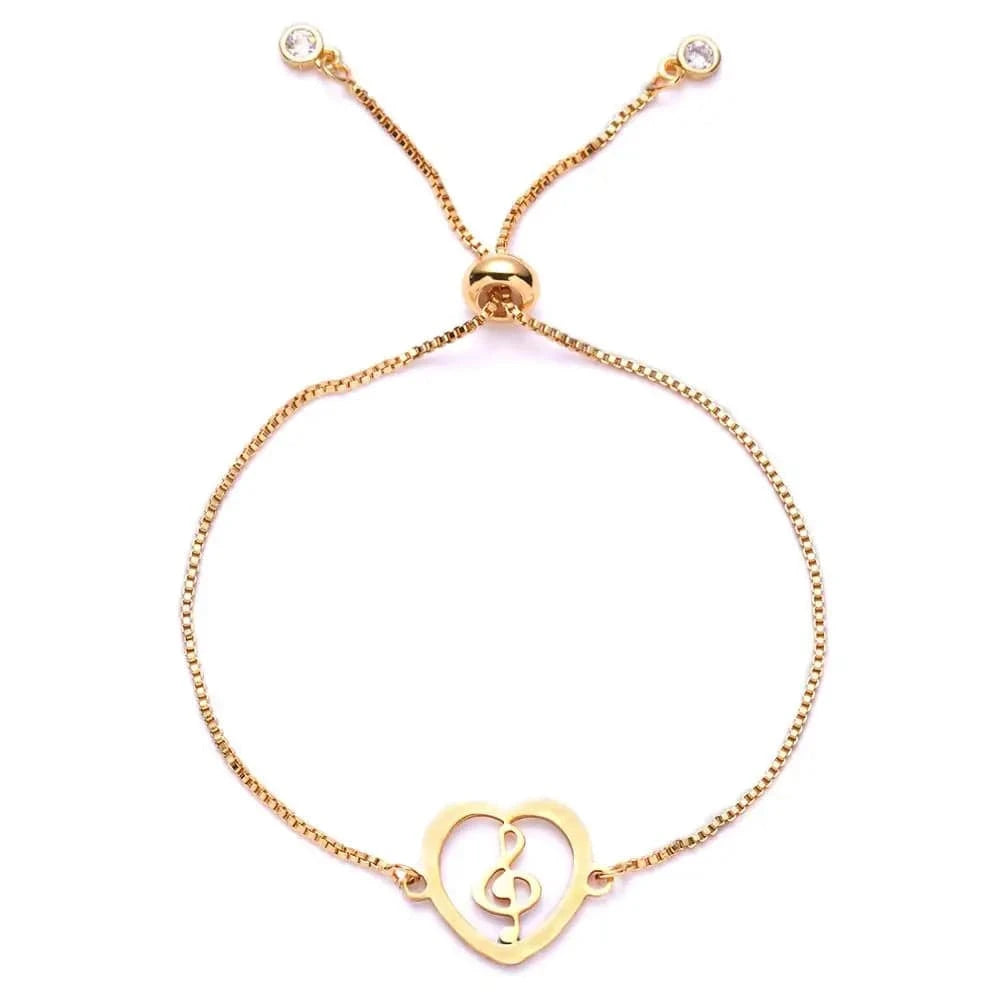 Fashion Charm Gold Stainless Steel Hollow Heart Butterfly Flower Music Note Women Bracelet