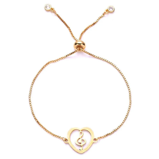 Fashion Charm Gold Stainless Steel Hollow Heart Butterfly Flower Music Note Women Bracelet