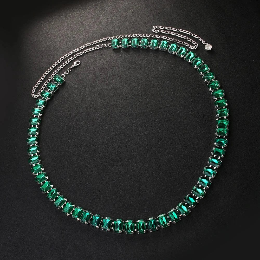 Fashion Charm Layered Geometric Green Rhinestone Waist Chain Jewelry For Women Sexy Party Gifts Belly Belt Body Chain Wholesale