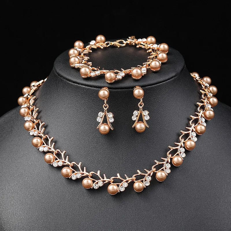 fashion / coffee color New Luxury Pearl Necklace Earring Set Bridal Wedding Ceremonial Dress Accessories Fashion High Quality Alloy Women's Jewelry Set