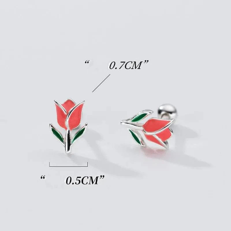 Fashion Colorful Enamel Tulips Flower Shape Screw Ball Stud Earrings Wholesale 925 Sterling Silver Girls Summer Jewelry Gifts