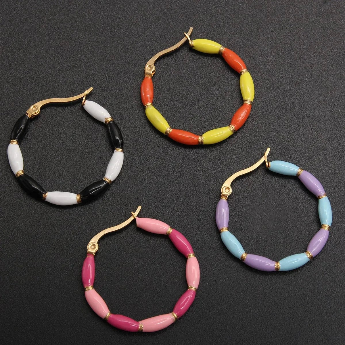 Fashion Contrast Color Round Enamel Hoop Earrings Statement 18K Gold Plated Earrings Stainless Steel Women Luxury Jewelry Gift
