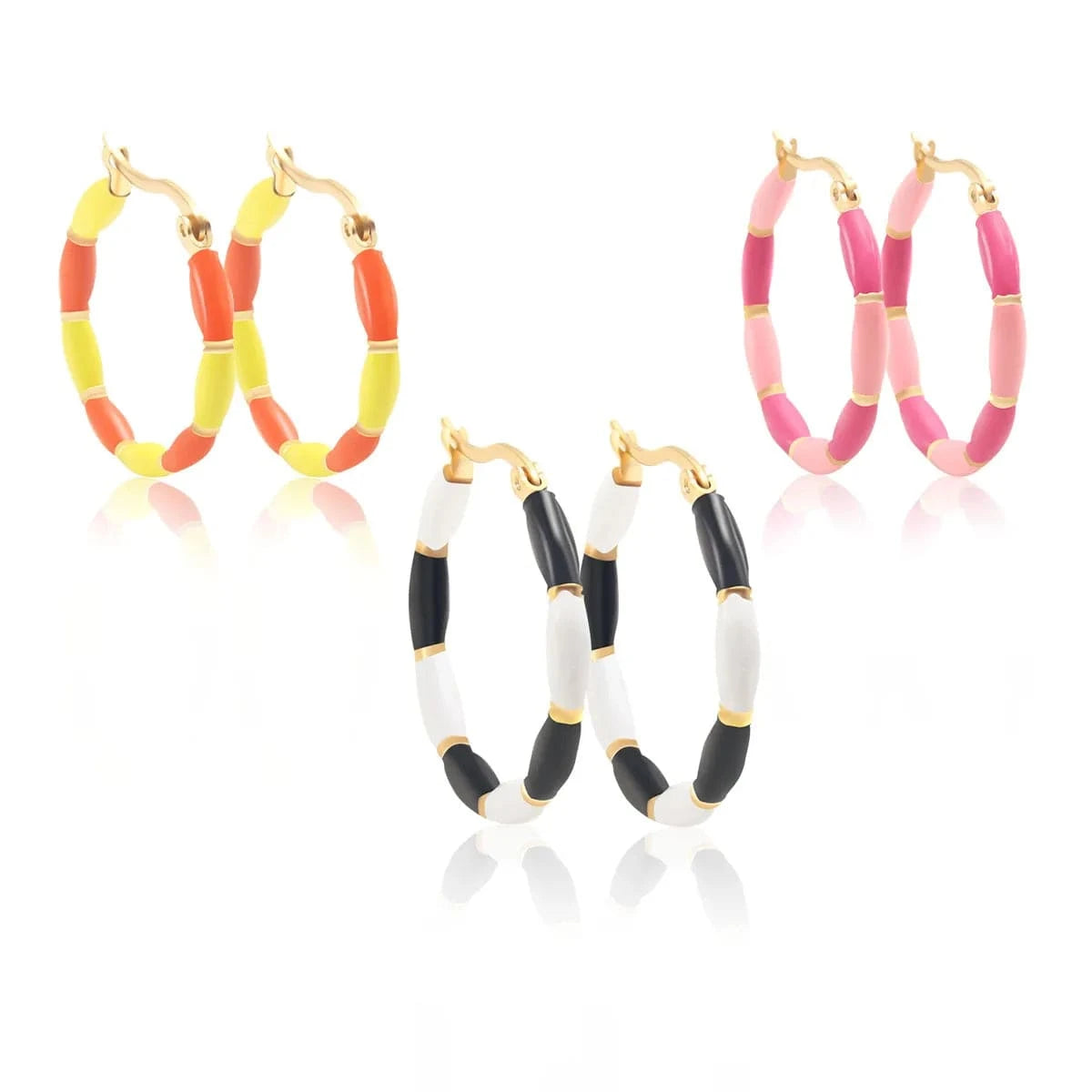 Fashion Contrast Color Round Enamel Hoop Earrings Statement 18K Gold Plated Earrings Stainless Steel Women Luxury Jewelry Gift