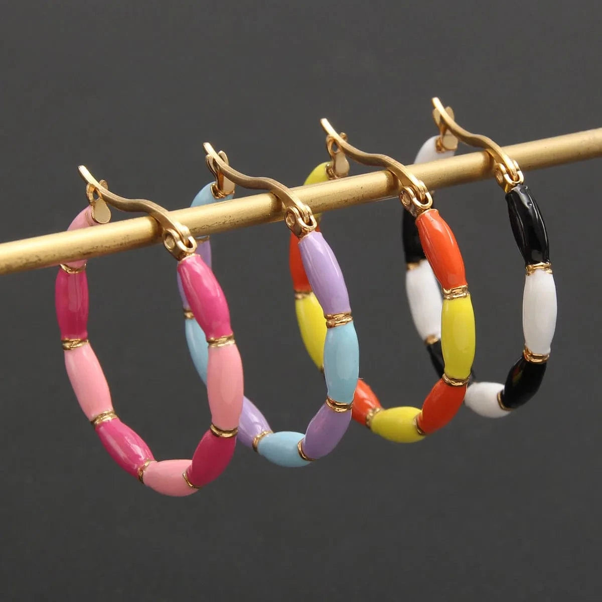 Fashion Contrast Color Round Enamel Hoop Earrings Statement 18K Gold Plated Earrings Stainless Steel Women Luxury Jewelry Gift