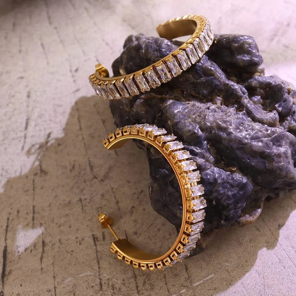 Fashion Creative C Shape Stainless Steel Earrings 18K Gold Plated Women's Earring Jewelry